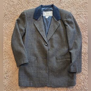 Laurence Kazar Navy Blue and Brown Plaid Blazer